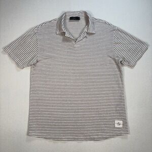 Liu Jo Johnny Collar Stretch Linen Polo Men's S Light Brown Stripe Loop Cuban‎